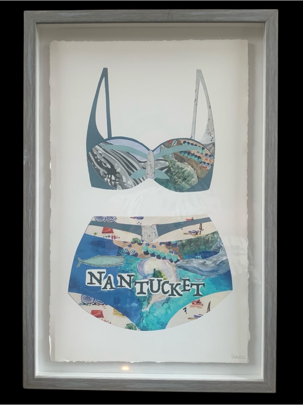 Parvez Taj "You're at the Beach Swimsuit" framed wall art Gray Frame Under Glass